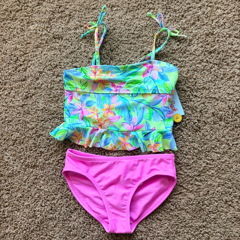 Cat & Jack Tropical Floral Ruffle Tankini Swim Bathing Suit Small 6/7 NEW NWT